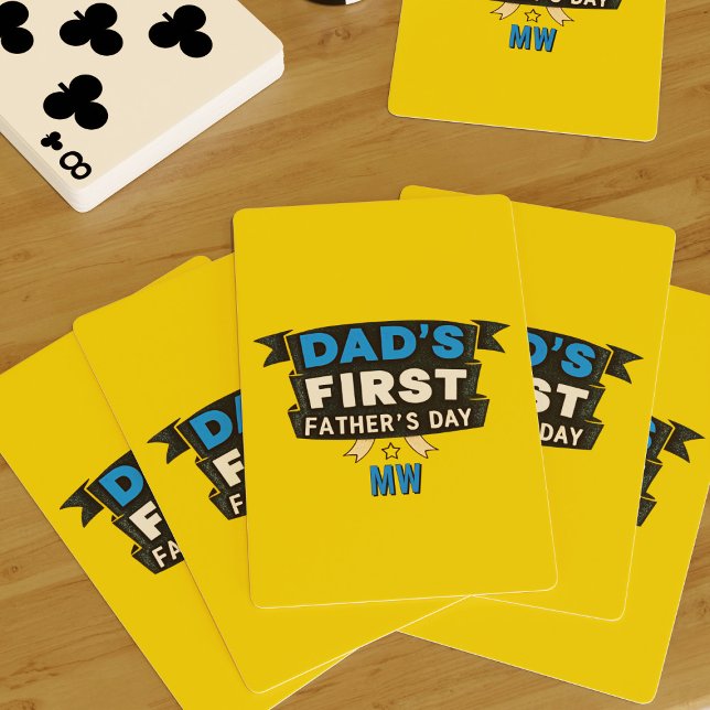Dad's First Father's Day Yellow Playing Cards (A fun gift for the Dad celebrating his first Father's Day. Add his initials!)