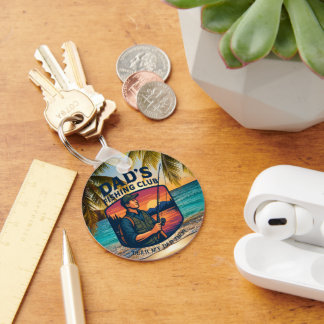 Dad's Fishing Club Retro Sunset Personalized Keychain