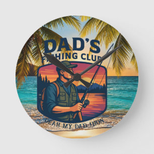 Dad's Fishing Club Retro Sunset Personalized Round Clock