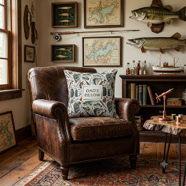 Dad's Fishing Pattern Throw Pillow