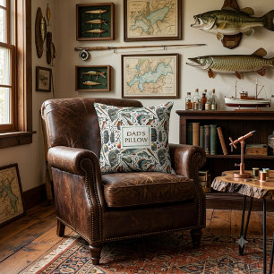 Dad's Fishing Pattern Throw Pillow