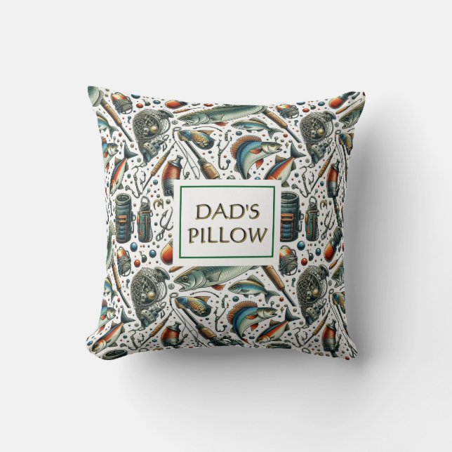 Dad's Fishing Pattern Throw Pillow (Front)