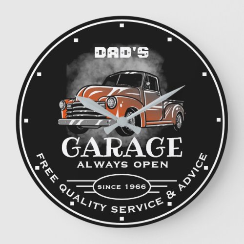 Dads Garage Any Name Always Open Rusty Truck Large Clock