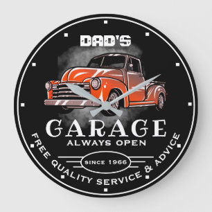 Dad's Garage Any Name Always Open Slogan 50's Chev Large Clock