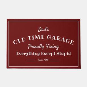 Dad's Garage Any Name Old Time Funny Red Doormat