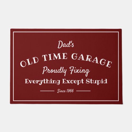 Dads Garage Any Name Old Time Funny Red Doormat