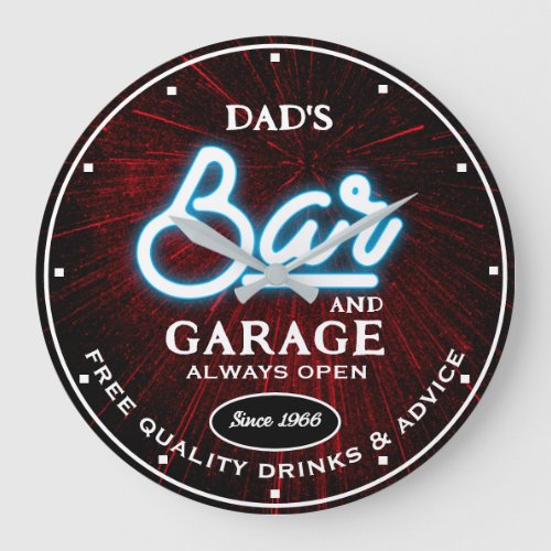 Dads Garage Bar Any Name Always Open Slogan Large Clock