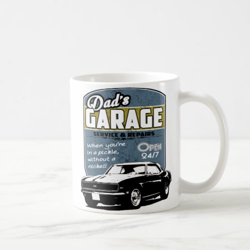 Dads Garage Black  White Camaro Coffee Mug