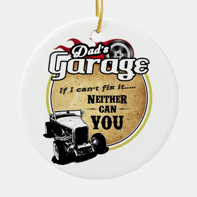 Dad's Garage Hot Rod Ceramic Ornament (Front)