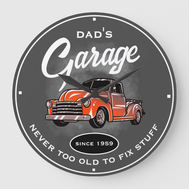Dad's Garage Old Truck Tools Grey Funny Slogan Large Clock (Front)