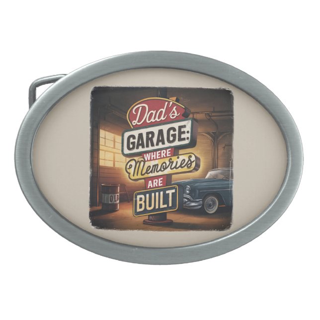 Dad's Garage Retro Vintage Automotive Sign Belt Buckle (Front)