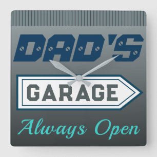 Dad's Garage Sign Gift Square Wall Clock