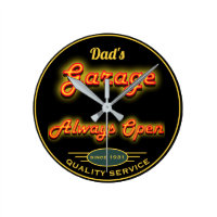 Dad's Garage Yellow Neon Look Any Date Any Name - Round Clock