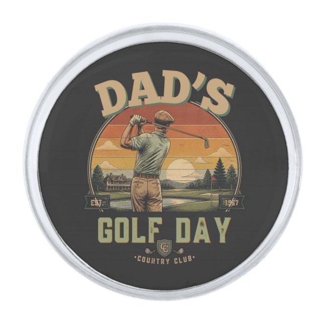 Dad's Golf Day Silver Finish Lapel Pin (Front)