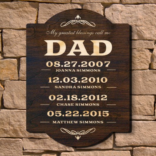 Dad's Greatest Blessing Signature Series Wall Sign (Front)