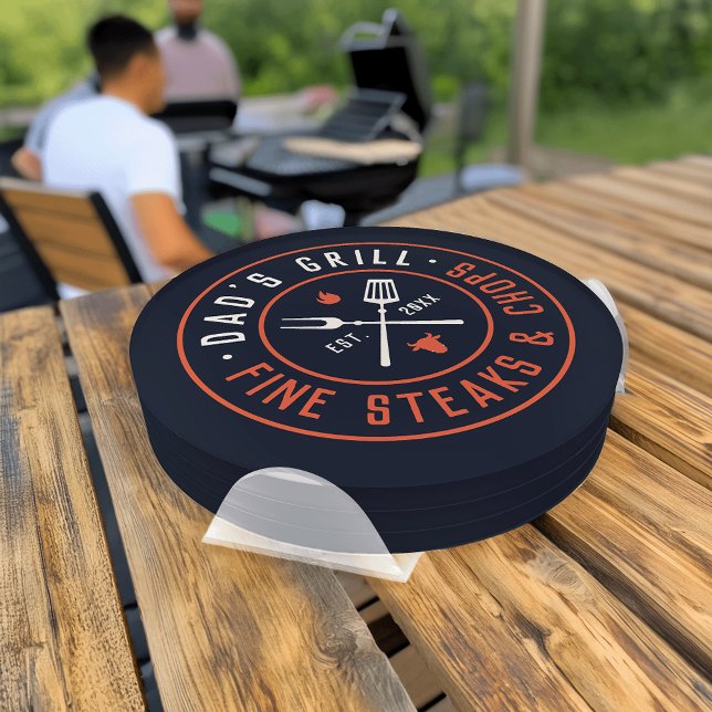 Dad's Grill Personalized Year Established Coaster Set (Creator Uploaded)