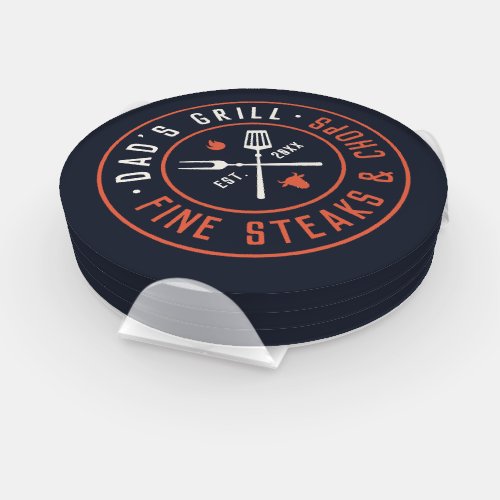 Dads Grill Personalized Year Established Coaster Set
