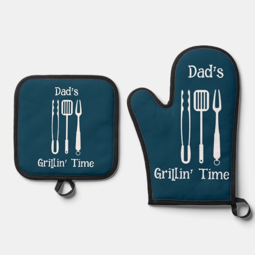 Dads Grillin Time  Backyard Barbecue Oven Mitt  Pot Holder Set