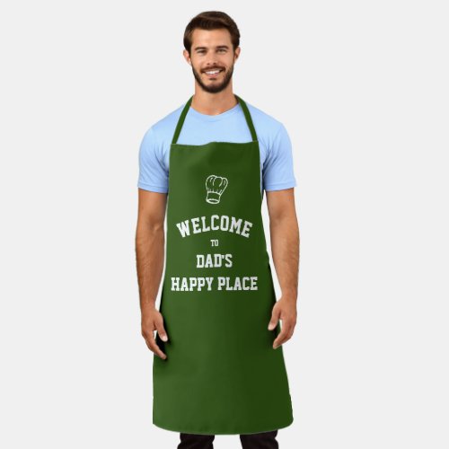 DADS HAPPY PLACE  Chef Hat  Custom GREEN Apron