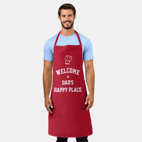 DADS HAPPY PLACE  Chef Hat  Custom RED Apron