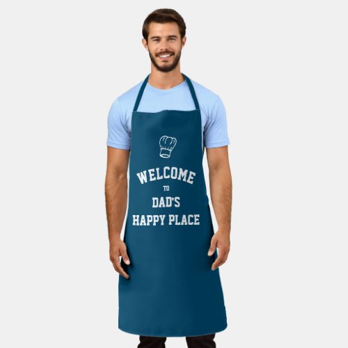 DADS HAPPY PLACE  Chef Hat  Custom TEAL BLUE Apron