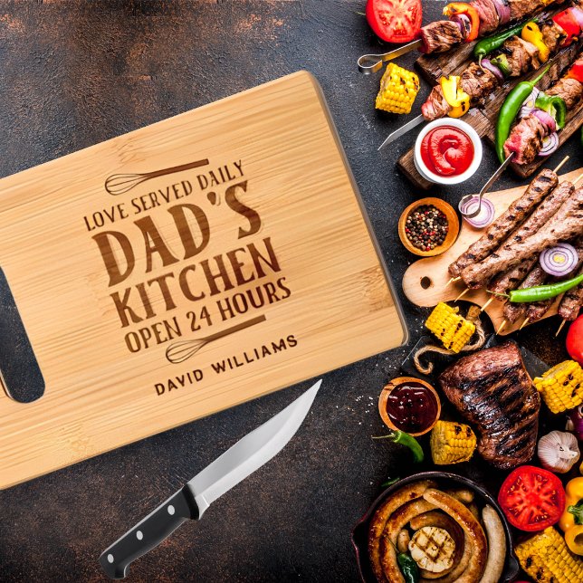 Dad's Kitchen Love Served Daily Personalized Name Engraved Cutting Board (Creator Uploaded)
