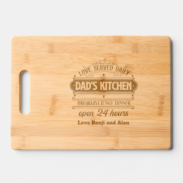 Dad's Kitchen Personalized  Engraved Cutting Board (Front)