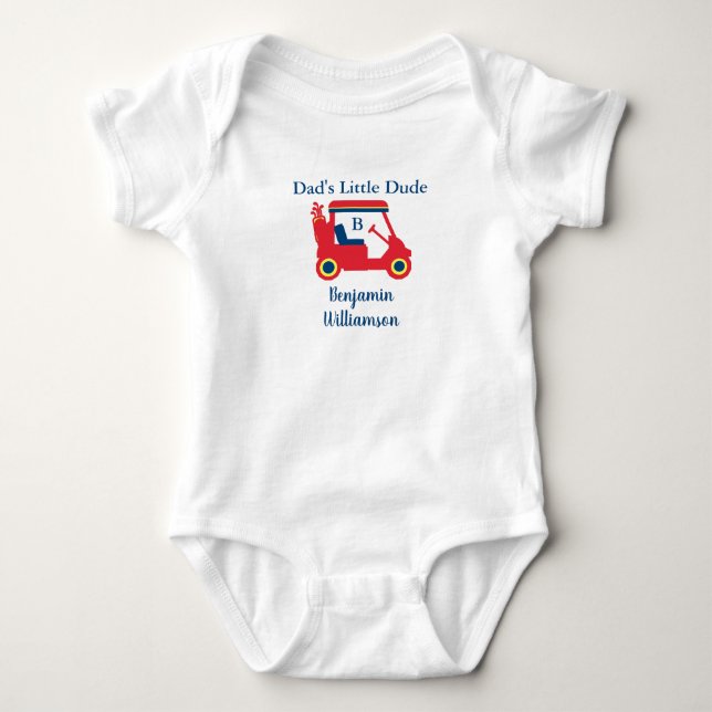 Dad's Little Dude Golf Cart Name Monogram  Baby Bodysuit (Front)