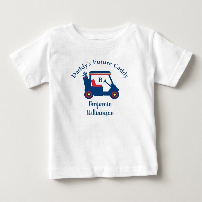 Dad's Little Dude Golf Cart Name Monogram  Baby T-Shirt (Front)
