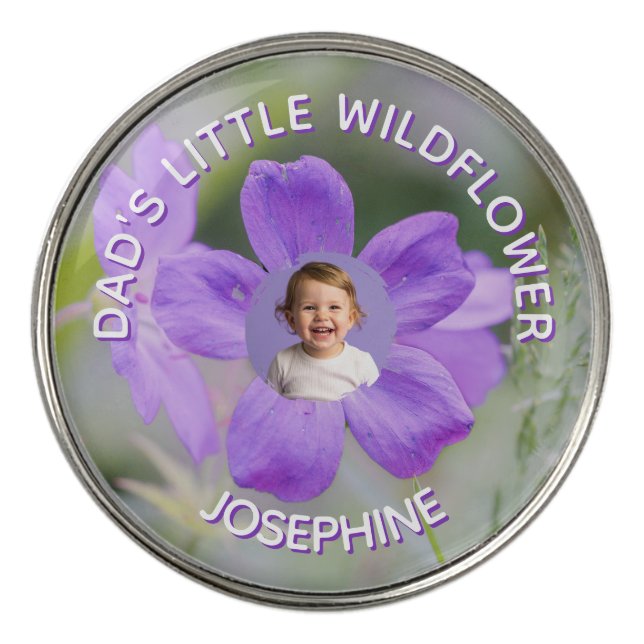 Dad's Little Wildflower Geranium Custom Baby Photo Golf Ball Marker (Front)