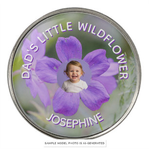 Dad's Little Wildflower Geranium Custom Baby Photo Golf Ball Marker