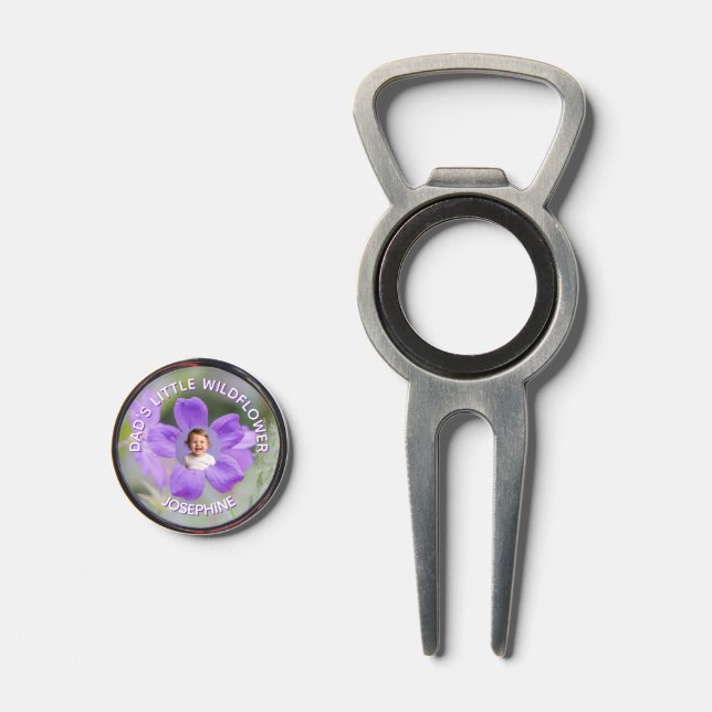 Dad's Little Wildflower Geranium Custom Kid Photo Divot Tool (Front (Open))