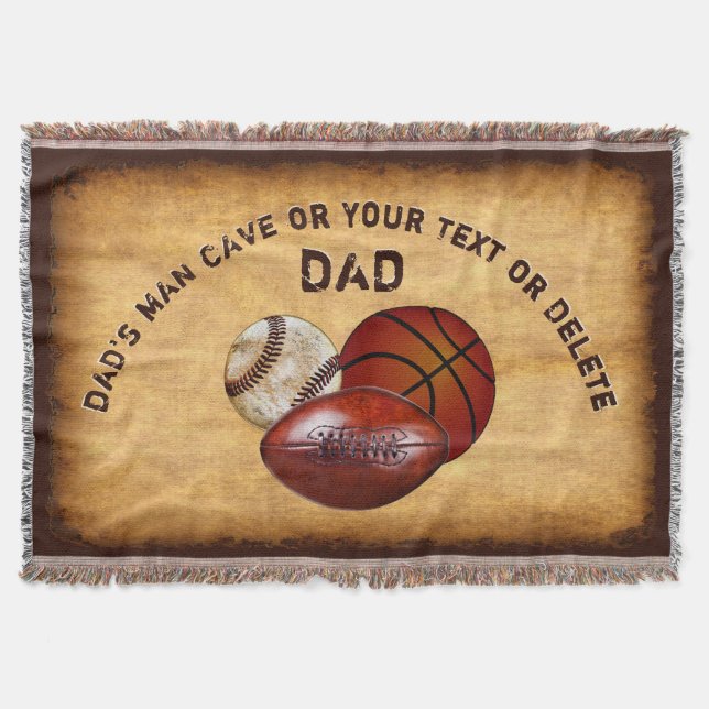 Dad's Man Cave Decor, Personalized Throw Blanket (Front)