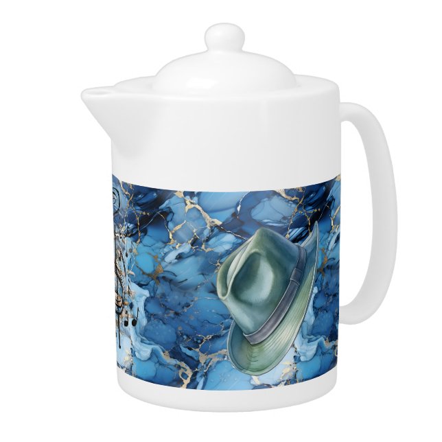 Dads Mood Music Blue Fedora Porcelain Teapot (Right)