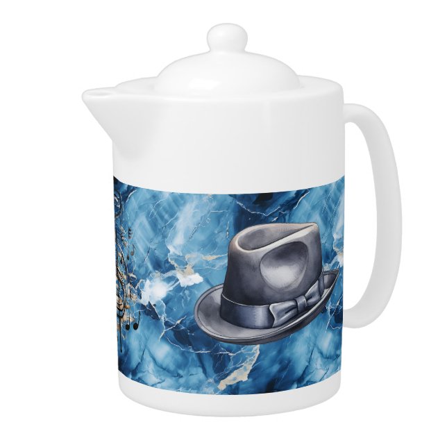 Dads Mood Music Blue Fedora Porcelain Teapot (Right)