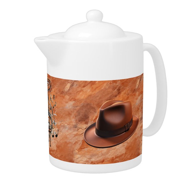 Dads Moody Music Chestnut Fedora Porcelain Teapot (Right)