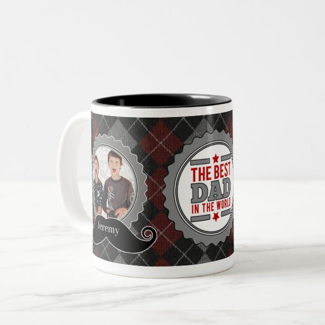 Dad's Mustache Best Dad in the World 2 Photo Two-Tone Coffee Mug (Front Left)