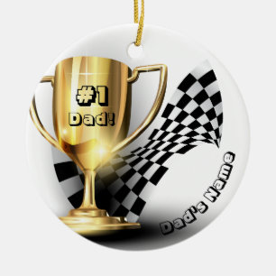 Dad's Name Gold Trophy #1 Dad Ceramic Ornament