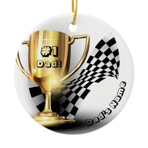 Dad's Name Gold Trophy #1 Dad Ceramic Ornament