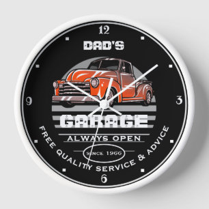 Dad's or Any Name Garage Always Open Slogan Truck Clock