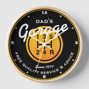 Dad's or Any Name Garage Gold Sports Shift Knob  Clock