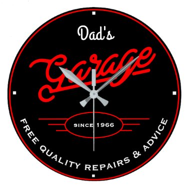 Dad's or Any Name Garage Retro Red and Slogan Large Clock