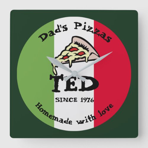 Dads Pizzas Square Wall Clock