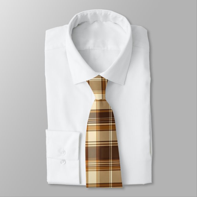 Dads Plaid Shirt - Nostalgic Brown Plaid Neck Tie (Tied)