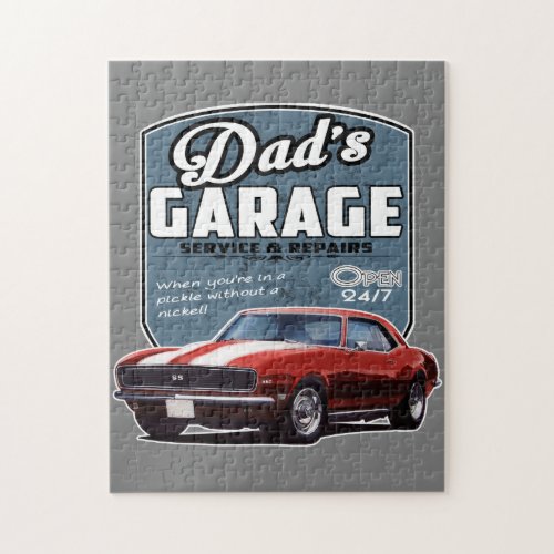 Dads Red Camaro Garage Jigsaw Puzzle