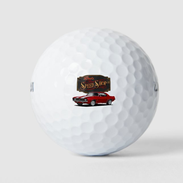 Dad's Red Muscle Car Speed Shop Golf Balls (Front)