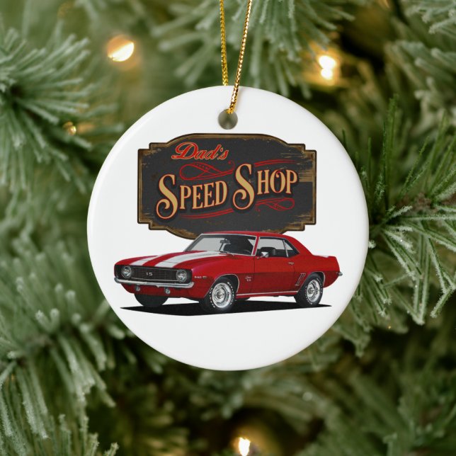 Dad's Red Speed Shop Ceramic Ornament (Tree)