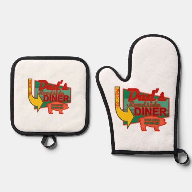 Dad's Roadside Diner Oven Mitt & Pot Holder Set (Front)