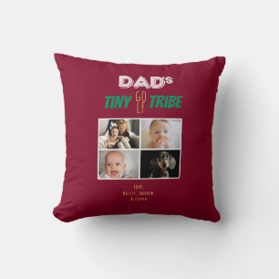 Dads Tiny Golf Tribe Fathers Day 4 Photo Burgundy Throw Pillow