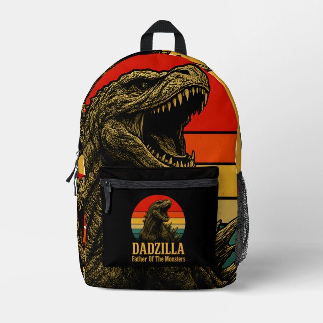 Dadzilla Father Of The Monsters Fathers Day Printed Backpack (Front)